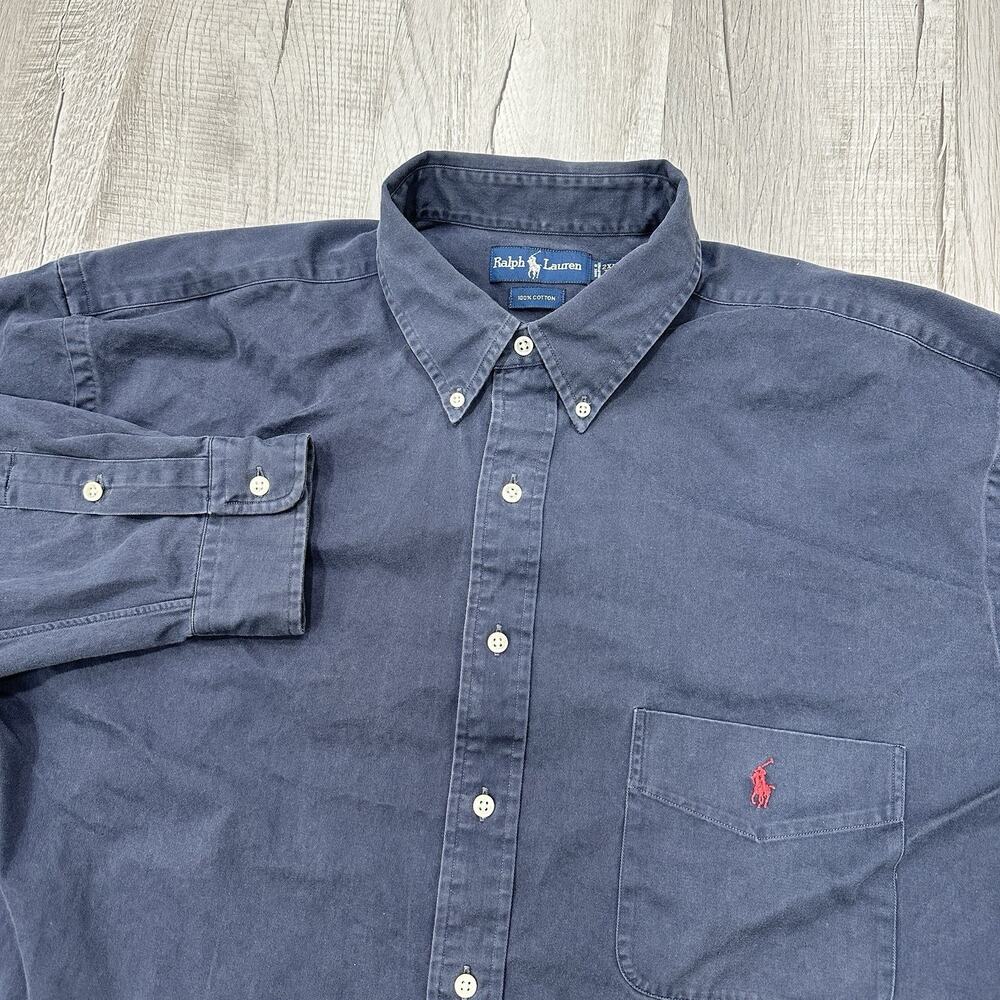 Ralph Lauren Button Down Men’s 2XLT Blue Long Sleeve Shirt 100% Cotton 90's